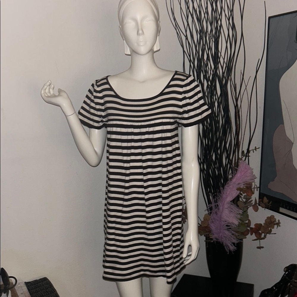 Bebe Brown and White Striped Midi Dress